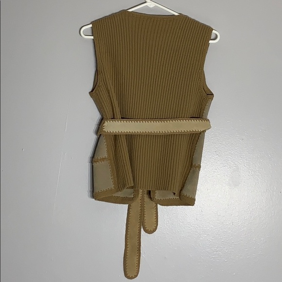 Vintage young East tan suede western boho patch quilted vest with belt sash smal - Picture 3 of 6